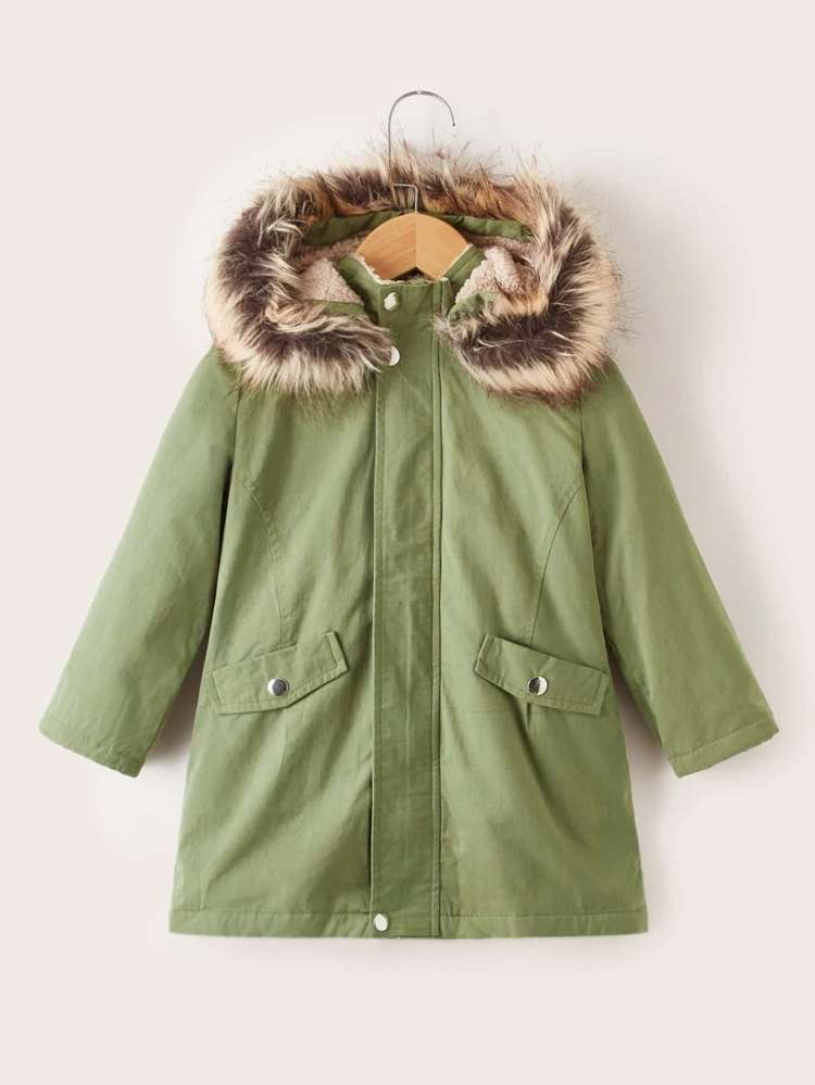 Short Hooded Army Green Toddler Girl Coats 5399