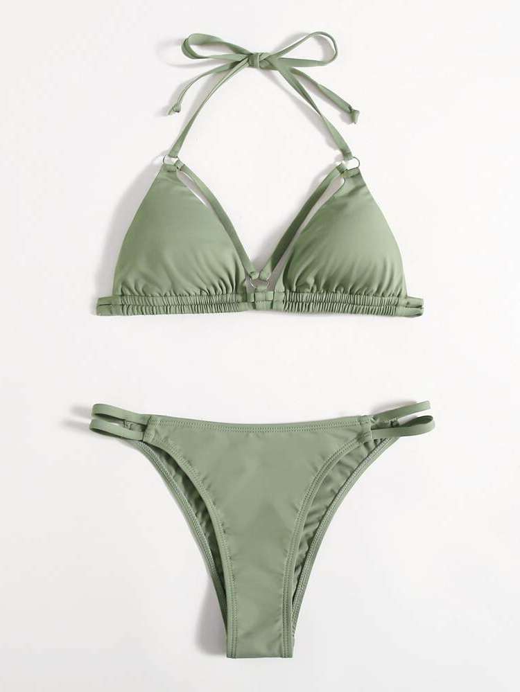 Ring Army Green Halter Casual Women Swimwear 395