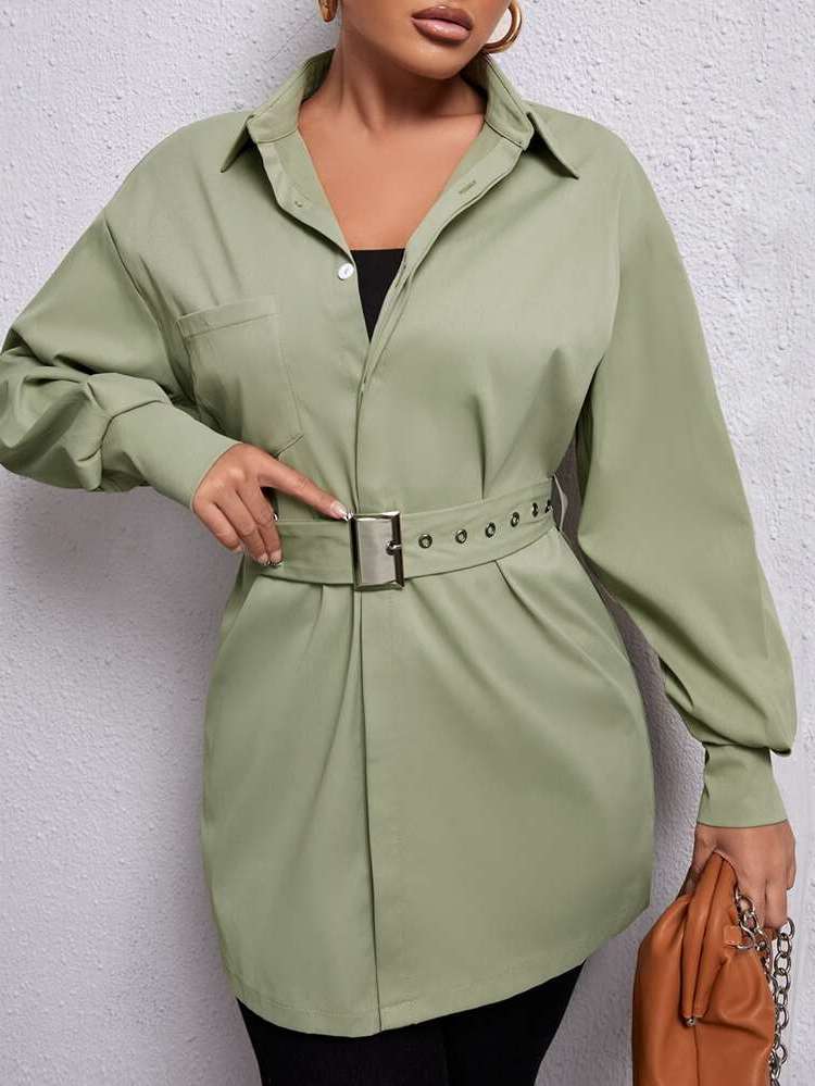 Short Belted Plain Casual Women Coats 4622