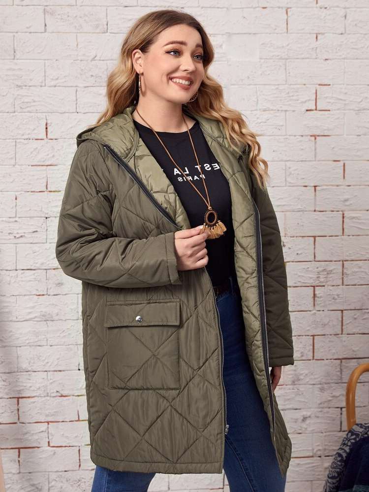 Long Sleeve Regular Fit Plain Plus Size Winter Coats 870