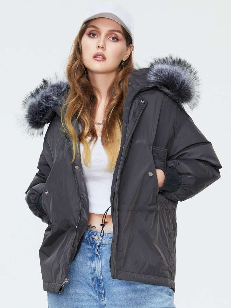 Short Hooded Drawstring Plus Size Winter Coats 2179