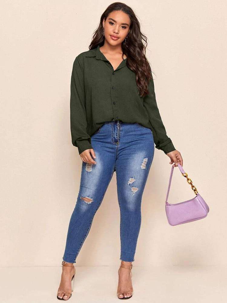 Long Casual Collar Plus Size Tops 340