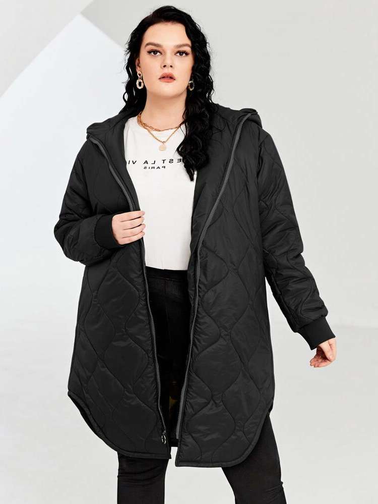 Regular Fit Plain Short Hooded Plus Size Winter Coats 3999