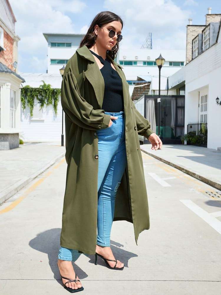  Lapel Regular Fit Plus Size Outerwears 6761