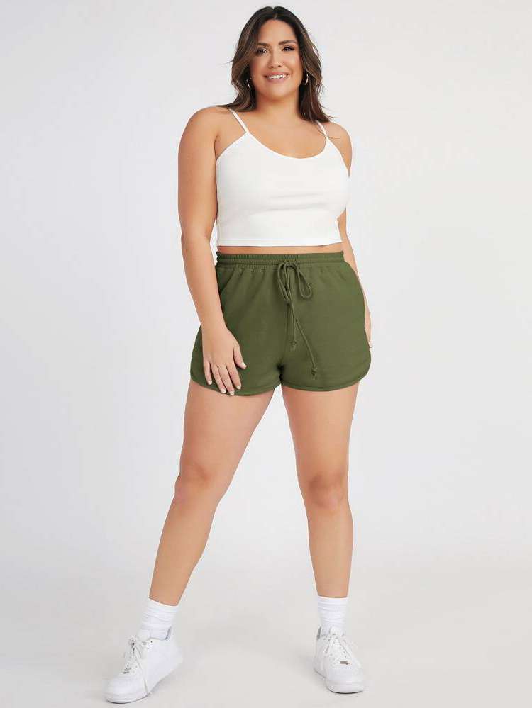  Army Green Plain Casual Plus Size Bottoms 5451