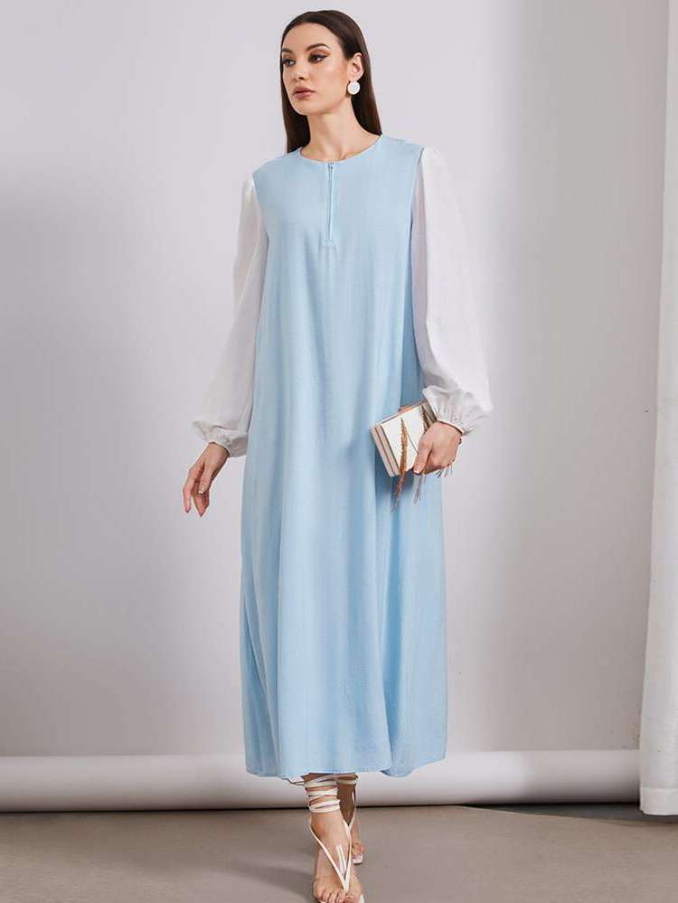 Colorblock Elegant Round Neck Baby Blue Wedding  Special 2591