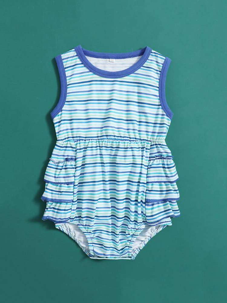 Ruffle Striped Baby Blue Baby Bodysuits 4396