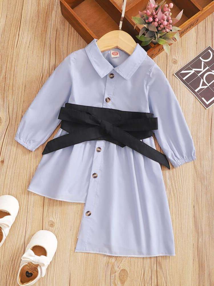 Collar Long Sleeve Regular Fit Belted Baby  Mom 6958