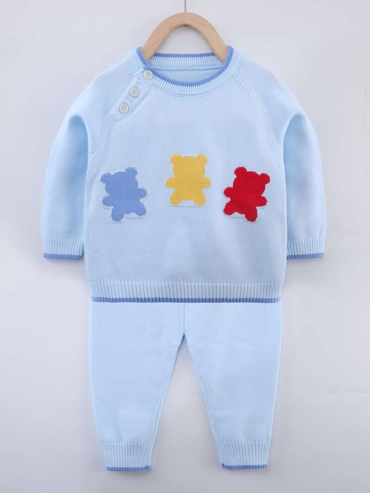 Baby Blue Long Sleeve Button Baby  Mom 4804