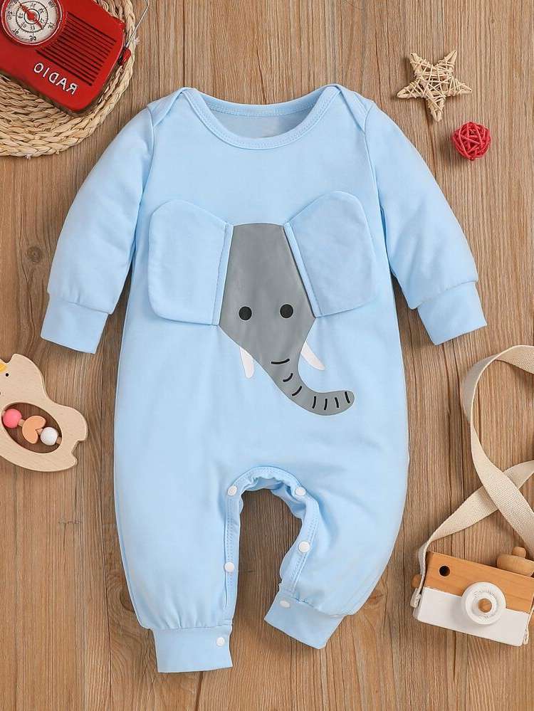 Button Round Neck Baby Blue Long Baby Clothing 171