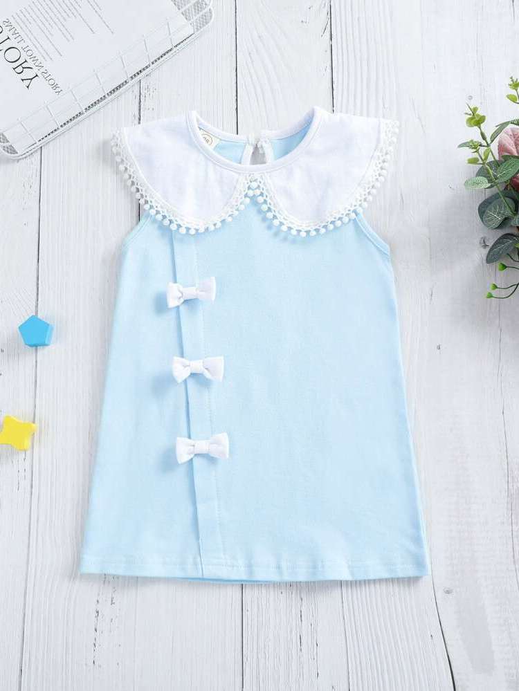  Colorblock Regular Fit Contrast Collar Baby Dresses 244
