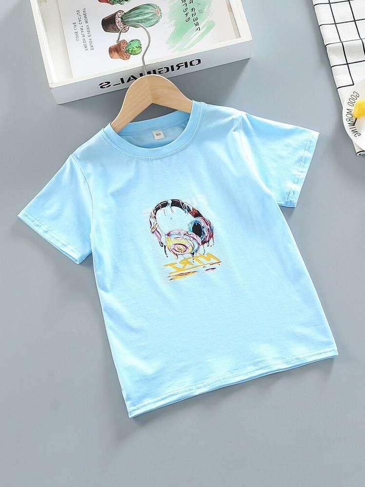 Regular Baby Blue Short Sleeve Casual Boys Clothing 8146