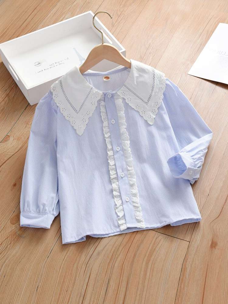 Regular Long Sleeve Button Front Regular Fit Girls Blouses 888