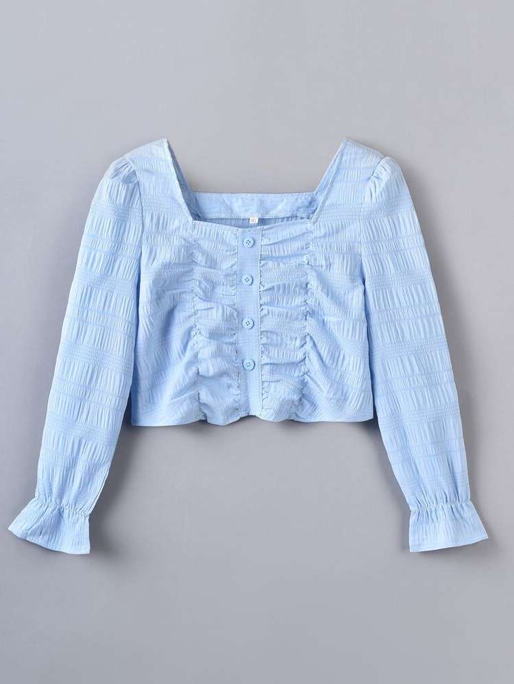  Dressy Square Neck Baby Blue Girls Clothing 2352