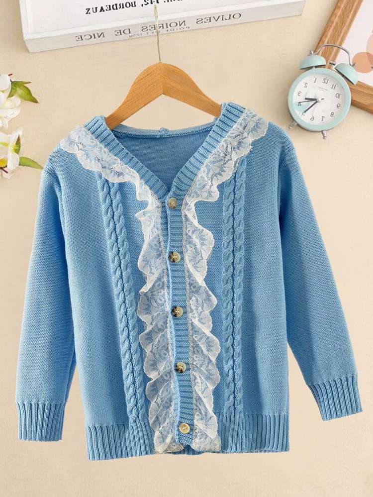  Long Sleeve Contrast Lace Baby Blue Girls Clothing 8392