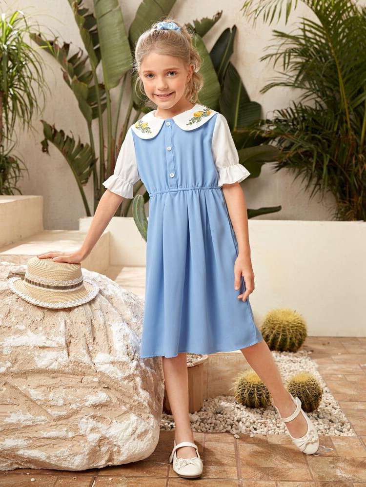 Cute Regular Fit Midi Short Sleeve Kids Clothing 361