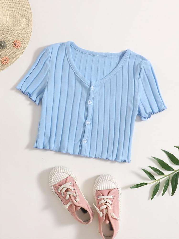 Baby Blue Crop Casual Cap Sleeve Kids Clothing 6179