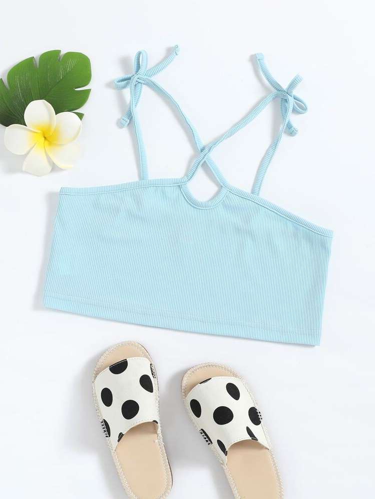 Plain Knot Crop Baby Blue Girls Clothing 3910