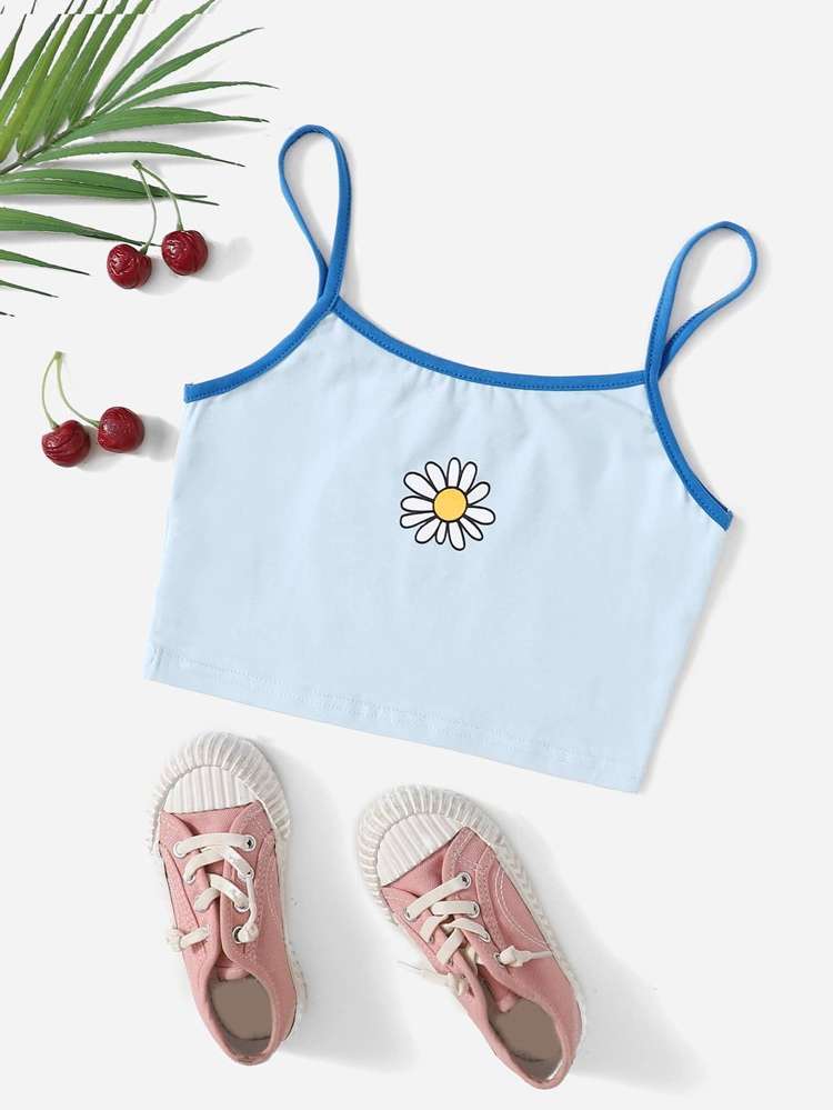 Spaghetti Strap Baby Blue Crop Girls Clothing 5213