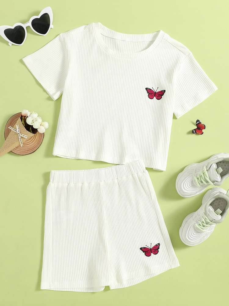 Regular Fit Casual Baby Blue Girls Two-piece Outfits 8799