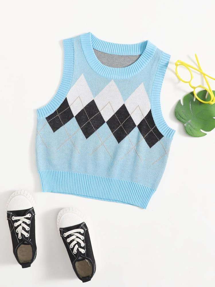 Round Neck Casual Baby Blue Girls Knitwear 722