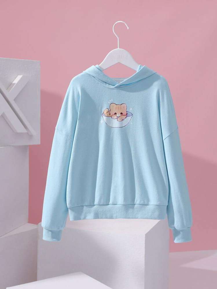 Regular Fit  Baby Blue Girls Sweatshirts 675