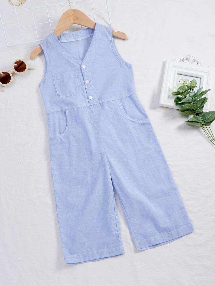 Sleeveless Long V neck Baby Blue Kids Clothing 4759