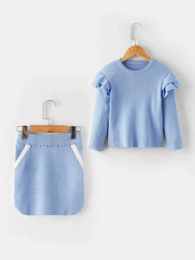 Long Sleeve Baby Blue Round Neck Kids Clothing 907