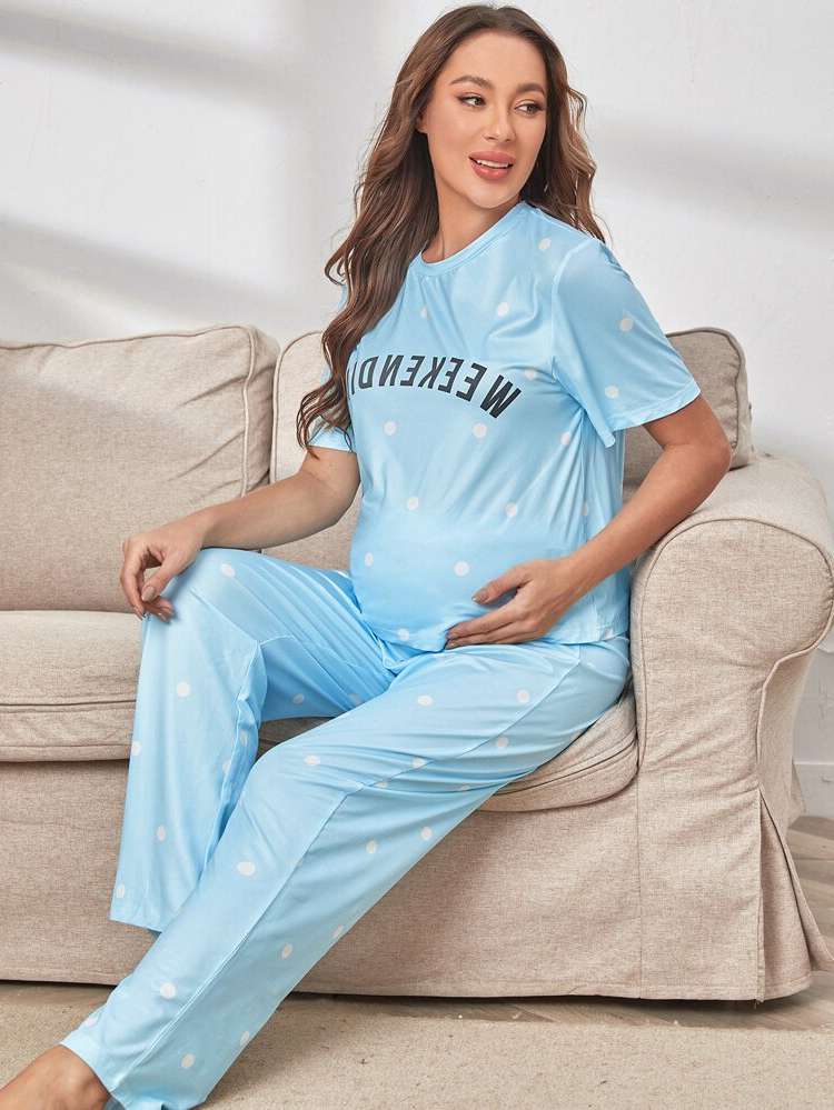 Round Neck Letter Casual Maternity Loungewear 8211