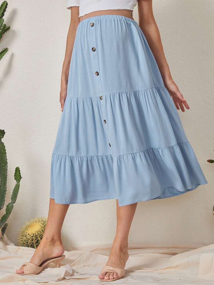  Plain Baby Blue Boho Maternity Skirts 1331