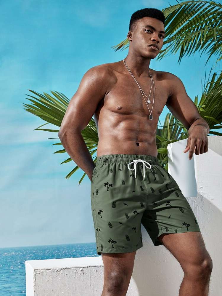  Drawstring Tropical Men Beach Shorts 4886