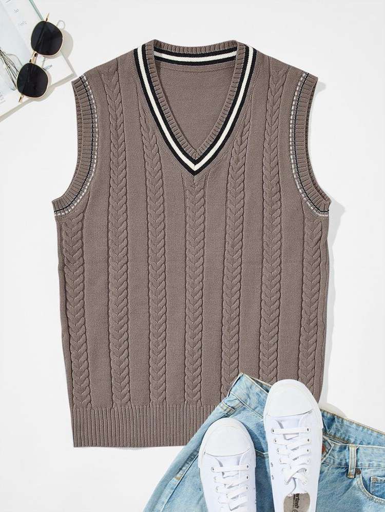  Sleeveless V neck Preppy Men Knitwear 5495