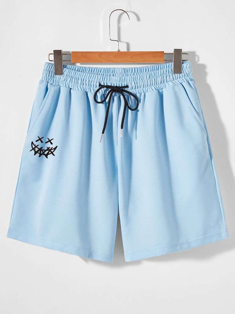 Baby Blue Drawstring Men Shorts 6390