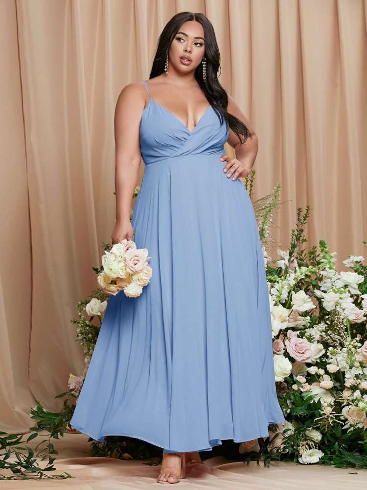  Spaghetti Strap Baby Blue Zipper Plus Size Bridesmaid Dresses 1648