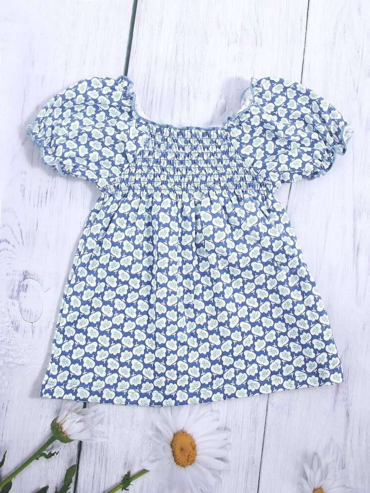  Baby Blue All Over Print Regular Fit Toddler Girls Clothing 47