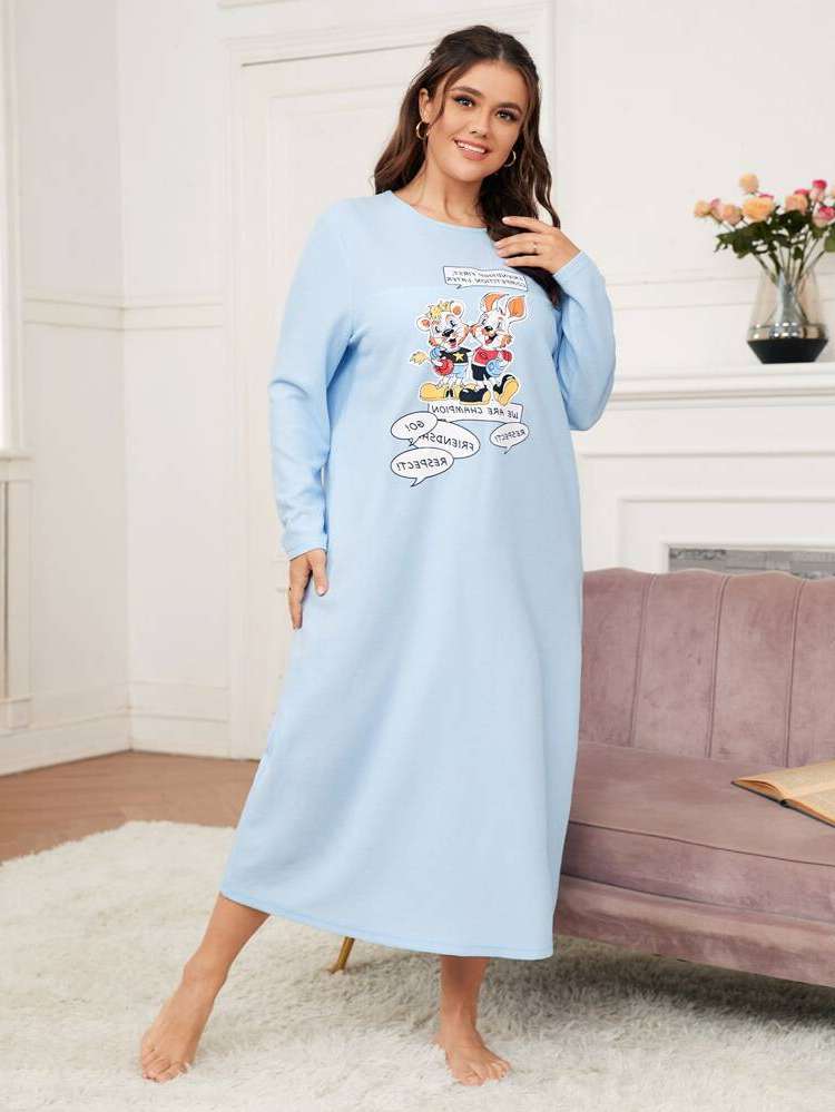  Long Sleeve Baby Blue Women Plus Sleep  Lounge 2128