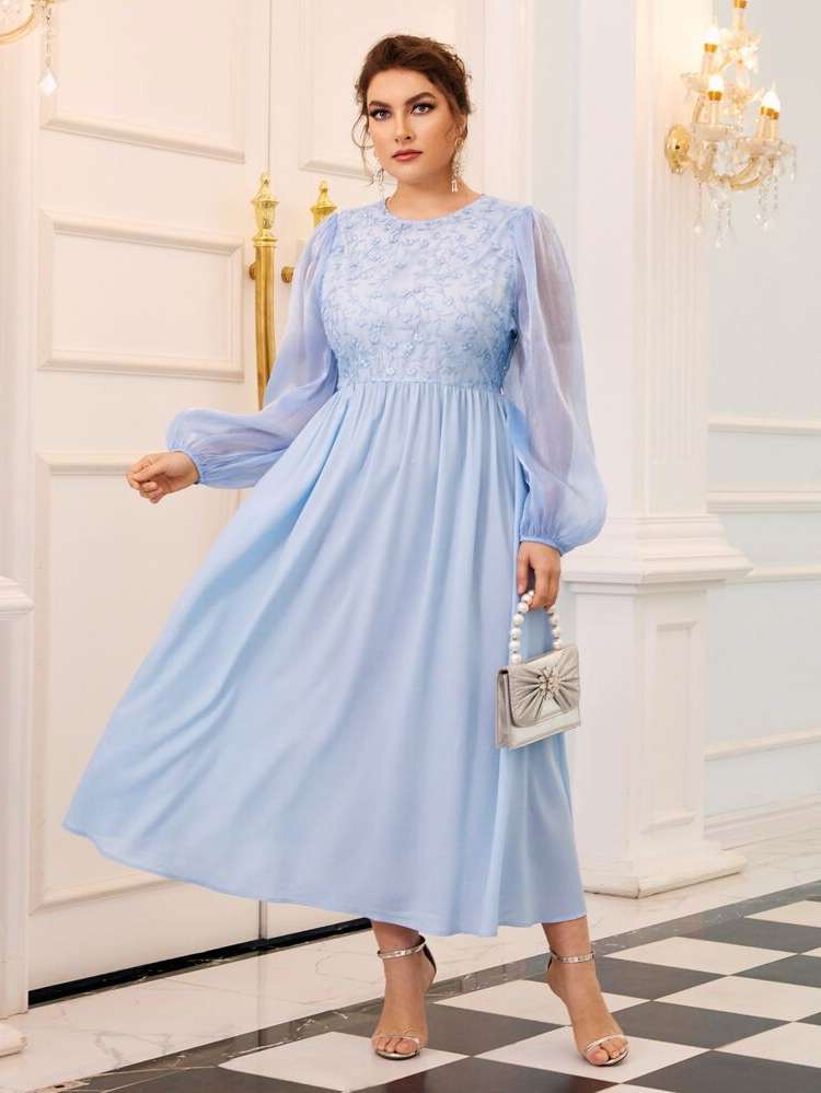 Long Sleeve Baby Blue Maxi Plain Wedding  Special 9931