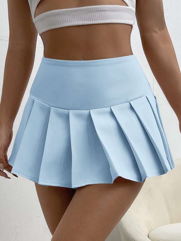  Baby Blue Pleated Sexy Women Clothing 500