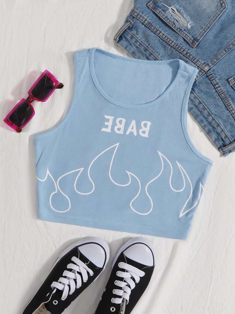 Round Neck Baby Blue Crop Women Tank Tops  Camis 834