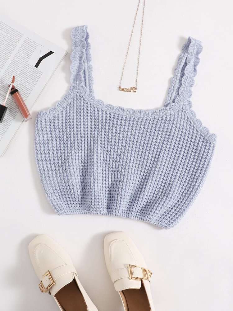 Regular Fit Crop Spaghetti Strap Women Knitwear 8355