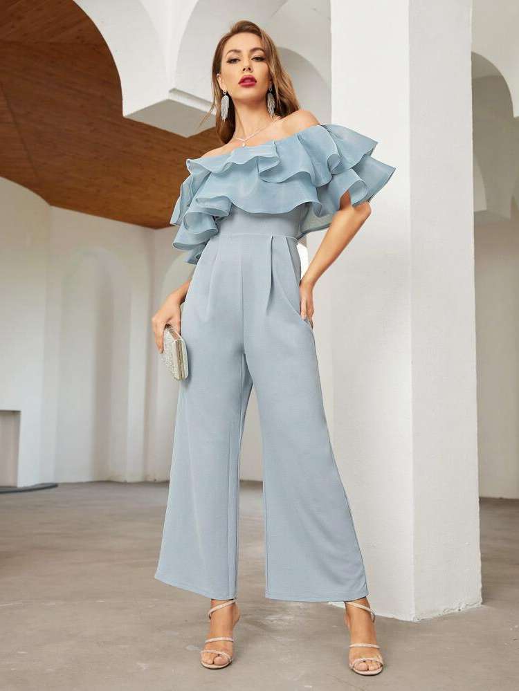 Ruffle Loose Sleeveless Plain Women Jumpsuits 1179