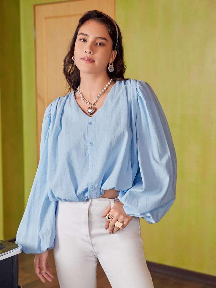  V neck Elegant Regular Fit Women Tops, Blouses  Tee 5248