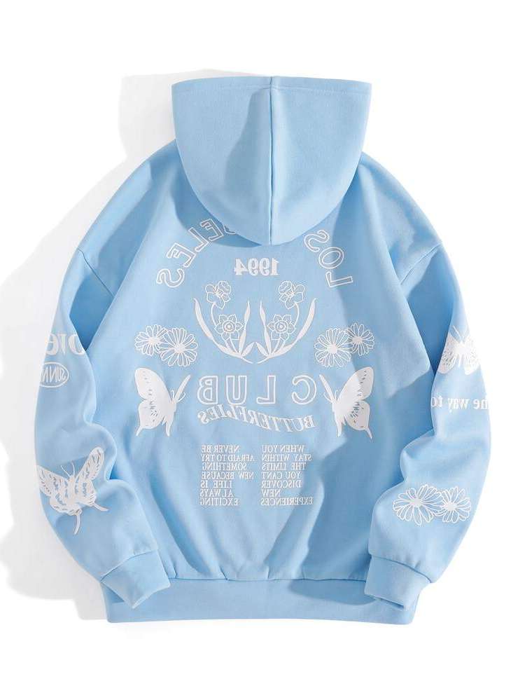 Regular Baby Blue Long Sleeve Drawstring Women Sweatshirts 6909