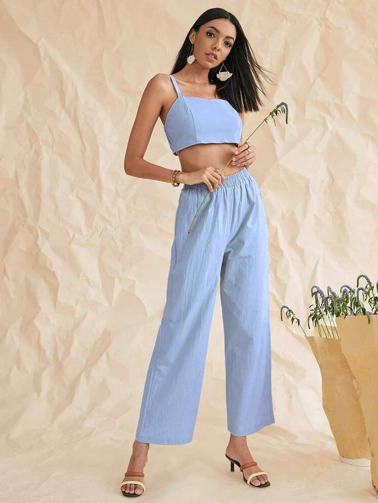 Baby Blue Boho Regular Fit Women Co-ords 6880