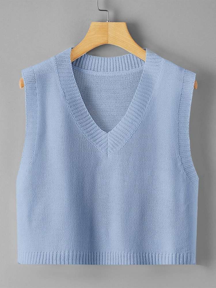 V neck Regular Fit Casual Crop Women Knitwear 897