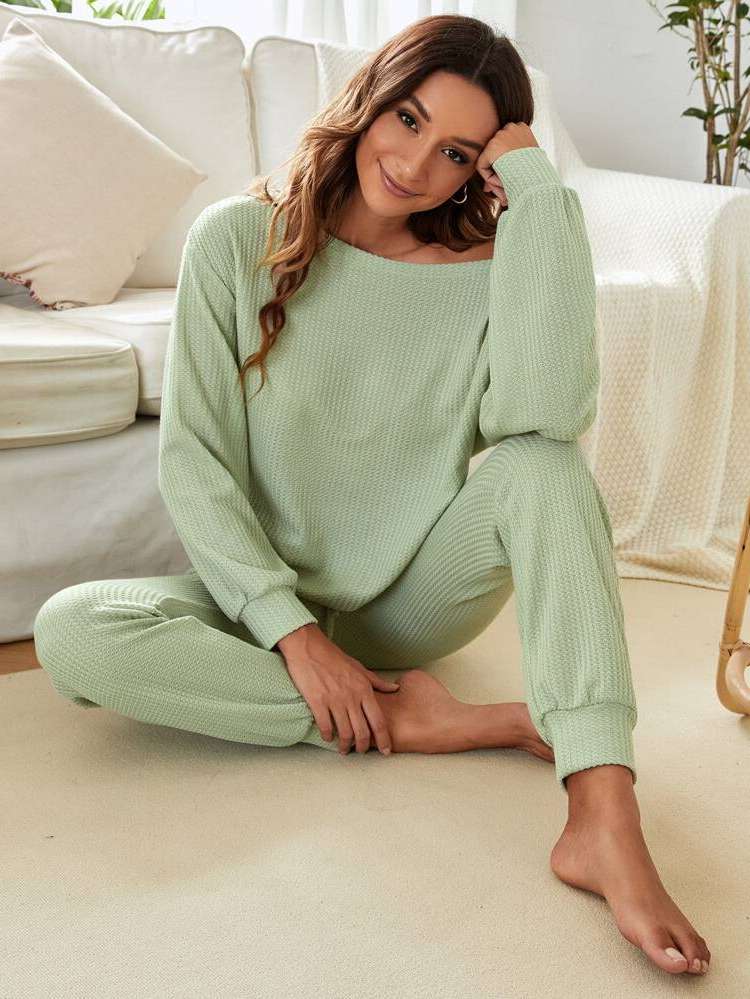  Long Sleeve Casual Plain Women Lounge Sets 2184