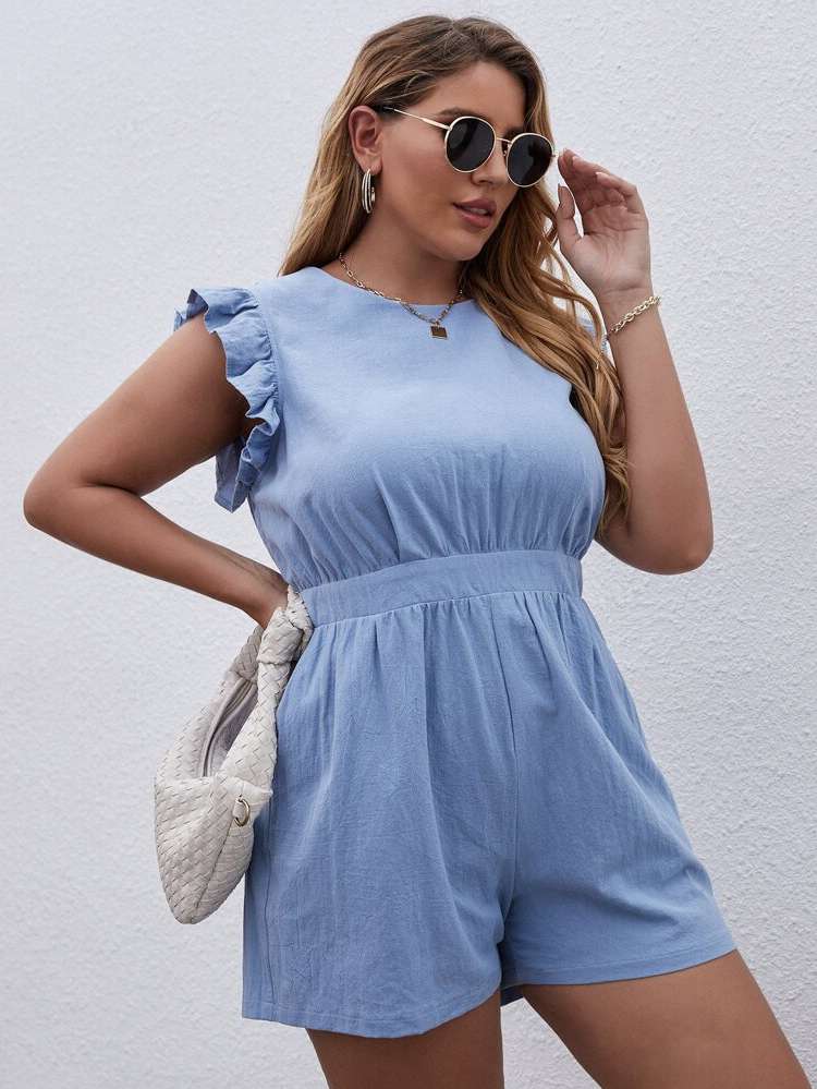 Plain Short Ruffle Plus Size Jumpsuits 2024