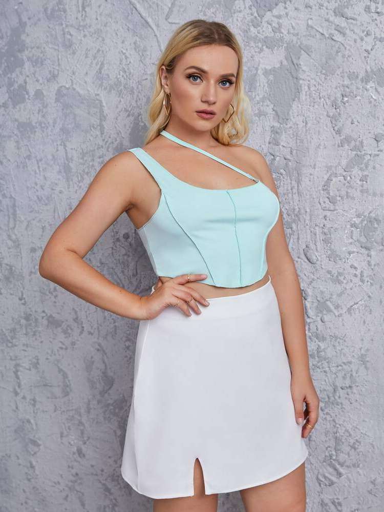  Casual Slim Fit Baby Blue Plus Size Tops 140