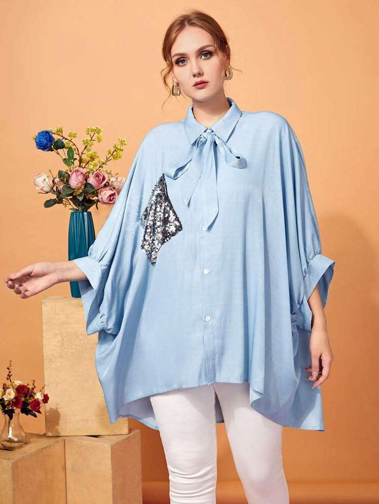 Baby Blue Asymmetrical Elegant Oversized Women Plus Clothing 1883