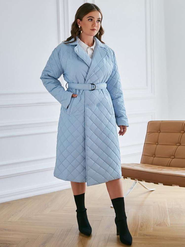 Lapel Plain Casual Plus Size Winter Coats 1434